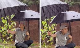 Tạ Đình Phong gây cười với khoảnh khắc ngồi dưới mưa che ô cho vườn rau, thế mới biết làm nông dân không dễ 