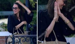 Đôi tay gầy trơ xương và gân guốc của Angelina Jolie như muốn gẫy vì chiếc túi siêu to khổng lồ