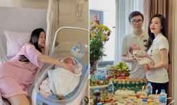 Hot girl Vũ Ngọc Châm và chồng doanh nhân tổ chức tiệc đầy tháng cho quý tử, tiết lộ ý nghĩa tên của con