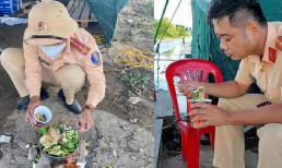 Nồi mì trộn toàn rau từ chiếc bếp tự chế của chiến sĩ CSGT tại chốt khiến nhiều người rưng rưng