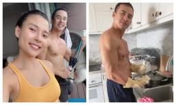 Thúy Diễm hào hứng khoe chồng con say sưa làm việc nhà, chiếm spotlight lại là body 6 múi của Lương Thế Thành