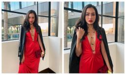 Hoa hậu Trúc Diễm khoe nhan sắc cực phẩm, quyến rũ với đầm đỏ xẻ ngực sâu khi xuất hiện tại sự kiện ở Mỹ