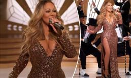 Diva Mariah Carey khoe khéo 'ngực đầy' với váy gợi cảm, thiết kế đính vàng gây sốc khi cần tới 6 người nâng