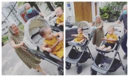 Bố mẹ chồng Hà Hồ đẩy xe đưa hai cháu đi dạo, nữ ca sĩ dự đoán màn nghịch phá bá đạo của các con với ông bà nội 