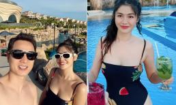 Đã là gái hai con nhưng vợ Đăng Khôi vẫn sở hữu ngực đầy và đường cong hút mắt khi diện áo tắm 