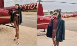 Không thể 'hồi hương' vì chuyến bay bị hủy, Đỗ Hà lên đồ sang chảnh thả dáng cực chất bên trực thăng