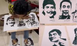 'Dị nhân' dùng chân tay miệng vẽ 5 chân dung người nổi tiếng cùng lúc 