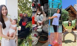 Khi các nàng Hậu Vbiz 'xả vai': Thúy Vân hóa 'mẹ bỉm' chăm con, Tiểu Vy trèo cây hái quả như 'dân chuyên' 