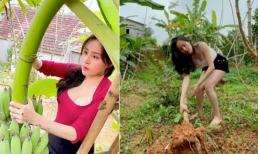 Bà Tưng tiếp tục diện đồ 'không thể ngắn hơn' khi nhổ sắn, cắt chuối, thừa nhận 'sống ảo' nhưng vẫn hút triệu lượt xem