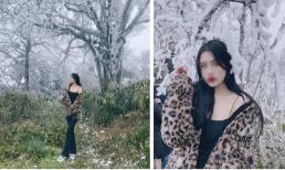 Gái xinh mặc áo 2 dây check-in giữa băng giá trên đỉnh Phia Oắc khiến dân tình nhìn mà thấy 'buốt óc' giùm