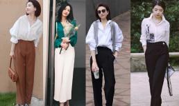 Không phải lúc nào mặc áo sơ mi với váy, mặc với quần âu đẹp chẳng kém. Nếu bạn không tin tôi, hãy xem cách phối đồ của blogger