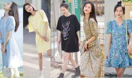 Đây là chiếc váy nên phối vào đầu mùa hè, trông không hề già dặn mà dịu dàng, thời thượng và quý phái 