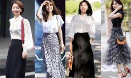 Chị em tuổi trung niên diện náy nên dài quá đầu gối nhưng không quá mắt cá chân, trông sẽ cao và 'hack' dáng gầy