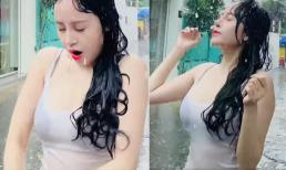 Bà Tưng tung clip tắm mưa, mặc áo mỏng tang lồ lộ cả nội y 'kém duyên' 
