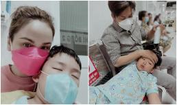 Con trai Diễm Hương khóc nấc khi đau nhức và sốt cao vì viêm tai trong, ông xã nàng Hậu tất bật lo cho cậu bé