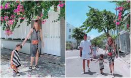 Bà xã Mạc Văn Khoa và con gái diện đồ đôi chào hè, 'cô Hai bún đậu' tỏ vẻ khoái chí và tinh nghịch khi được bố mẹ đưa đi chơi