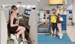 Lệ Quyên lên đồ trẻ trung và nuột nà như gái 20, đưa con trai cưng lên máy bay hạng thương gia bắt đầu kì nghỉ hè