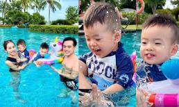 Gia đình Dương Khắc Linh 'náo loạn' hồ bơi với loạt khoảnh khắc vui hết nấc, cặp song sinh chiếm trọn spotlight bố mẹ vì 'quẩy' cực sung