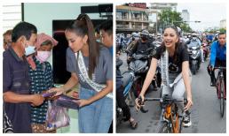 Hoa hậu Ngọc Châu diễu hành bằng xe đạp tại thành phố quê nhà, xúc động vỡ oà trước tình cảm của người dân quê