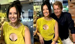 Hồng Nhung mặc áo cắt khoét táo bạo khi đi uống cà phê cùng bạn trai Tây 