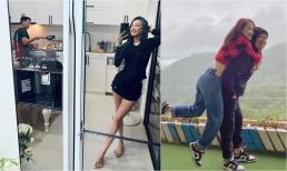 Nhã Phương selfie khoe dáng 'mẹ bỉm' nhưng hình ảnh Trường Giang cầm chảo nấu ăn phía sau mới chiếm sóng hơn cả