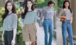 Áo kẻ sọc với quần jean được ưa chuộng năm nay, là mốt cả trong và ngoài nước 