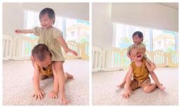 Leon bộc lộ năng khiếu thể thao y hệt Kim Lý, lần đầu ga lăng cho chị Lisa 'đè đầu cưỡi cổ'