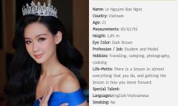Profile của Á hậu Bảo Ngọc gây khó hiểu khi không có thành tích học tập nhưng lại thêm mục 'hút thuốc' 