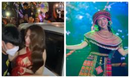 Dân mạng thương cho cảnh Hòa Minzy chật vật xách váy thoát khỏi đám đông sau show diễn 