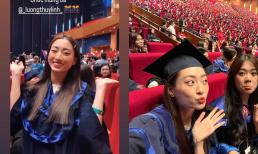Sau khi nhận bằng Xuất sắc của trường ĐH Ngoại Thương, Lương Thuỳ Linh dự lễ tốt nghiệp với nhan sắc tươi tắn