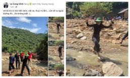 Phản ứng của Công Vinh và em chồng khi thấy tướng đi bá đạo lội qua suối của Thủy Tiên 
