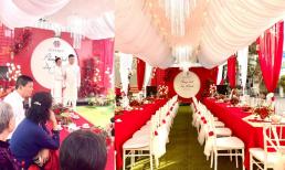 Vợ chồng Vũ Duy Khánh diện áo dài trắng, tình tứ trong lễ ăn hỏi vào sáng nay (15/10)