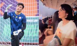 Mẹ vợ thủ môn Bùi Tiến Dũng ra sân cổ vũ con rể thi đấu