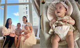 Con gái Phạm Quỳnh Anh được Hoàng Thùy Linh cùng Hà Kiều Anh tặng cả 'núi' đồ, ướm thử bộ nào cũng đáng yêu