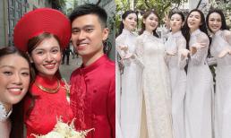Á hậu Thùy Dung diện áo dài đơn giản trong ngày lên xe hoa, gây chú ý với dàn phụ dâu 'cực xịn'  