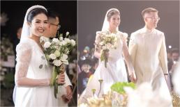 Đám cưới Hoa hậu Ngọc Hân: Cô dâu rạng ngời hạnh phúc cầm tay chú rể bước vào lễ đường