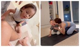 Leon trổ tài yoga khiến mẹ Hà 'cười ngất', Lisa tình cảm chà chanh mát xa cho phụ huynh