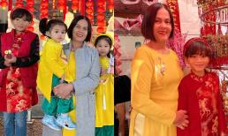 Thanh Thảo cùng mẹ ruột và các con diện áo dài đi chợ Tết tại Mỹ, Jacky vui mừng khi được đón năm mới với ngoại