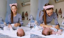 Vợ thủ môn Bùi Tiến Dũng khoe mặt mộc, diện mạo chuẩn 'mẹ bỉm sữa' khi ở nhà