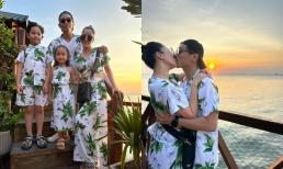 Gia đình Khánh Thi - Phan Hiển diện đồ 'tông xuyệt tông' khi đi du lịch, đôi vợ chồng còn 'khóa môi' cực ngọt ngào 