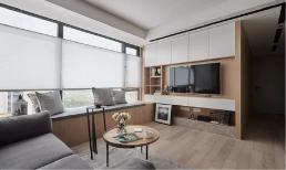 Căn hộ hai phòng ngủ nhỏ 84m2 với cửa sổ dài trong phòng khách để mở rộng dễ dàng