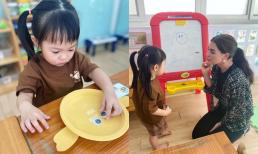 Đàm Thu Trang khoe cảnh đưa con gái đi học: Ái nữ trổ tài vẽ vời, còn chăm chú nghe cô giáo giảng 