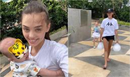 Vợ Tây của thủ môn Bùi Tiến Dũng lộ mắt thâm quầng vì thức đêm chăm con, style quần đùi - dép lê gây chú ý