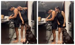 Ngô Thanh Vân hôn vai và 'quậy phá' khi chồng nấu ăn đến mức Huy Trần phải nói câu này!