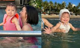 Biểu cảm 'cưng xỉu' của con gái Salim khi đi bơi, chiếm hết spotlight của mẹ 
