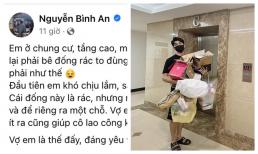 Bị vợ sai vặt 'tay xách nách mang' đi vứt rác nhưng Bình An vẫn thấy Phương Nga đáng yêu vì điều này
