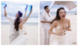 Minh Hằng làm tiệc ở bãi biển cùng chồng, một chi tiết cho biết giới tính con đầu lòng của cô