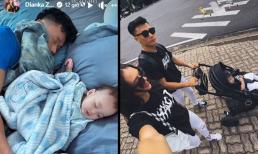 Thủ môn Bùi Tiến Dũng bị vợ Tây chụp lén khi ngủ cùng con trai, quý tử giống bố như khuôn đúc 