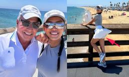 Cổ Ngân tinh tế khi diện váy ngắn đi biển với bồ tỷ phú U80