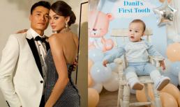 Thủ môn Bùi Tiến Dũng đăng bộ ảnh mới của con trai lai Tây, đánh dấu việc mọc chiếc răng đầu tiên